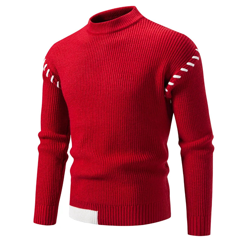 Men's Crew Neck Patchwork Knit Pullover Sweater