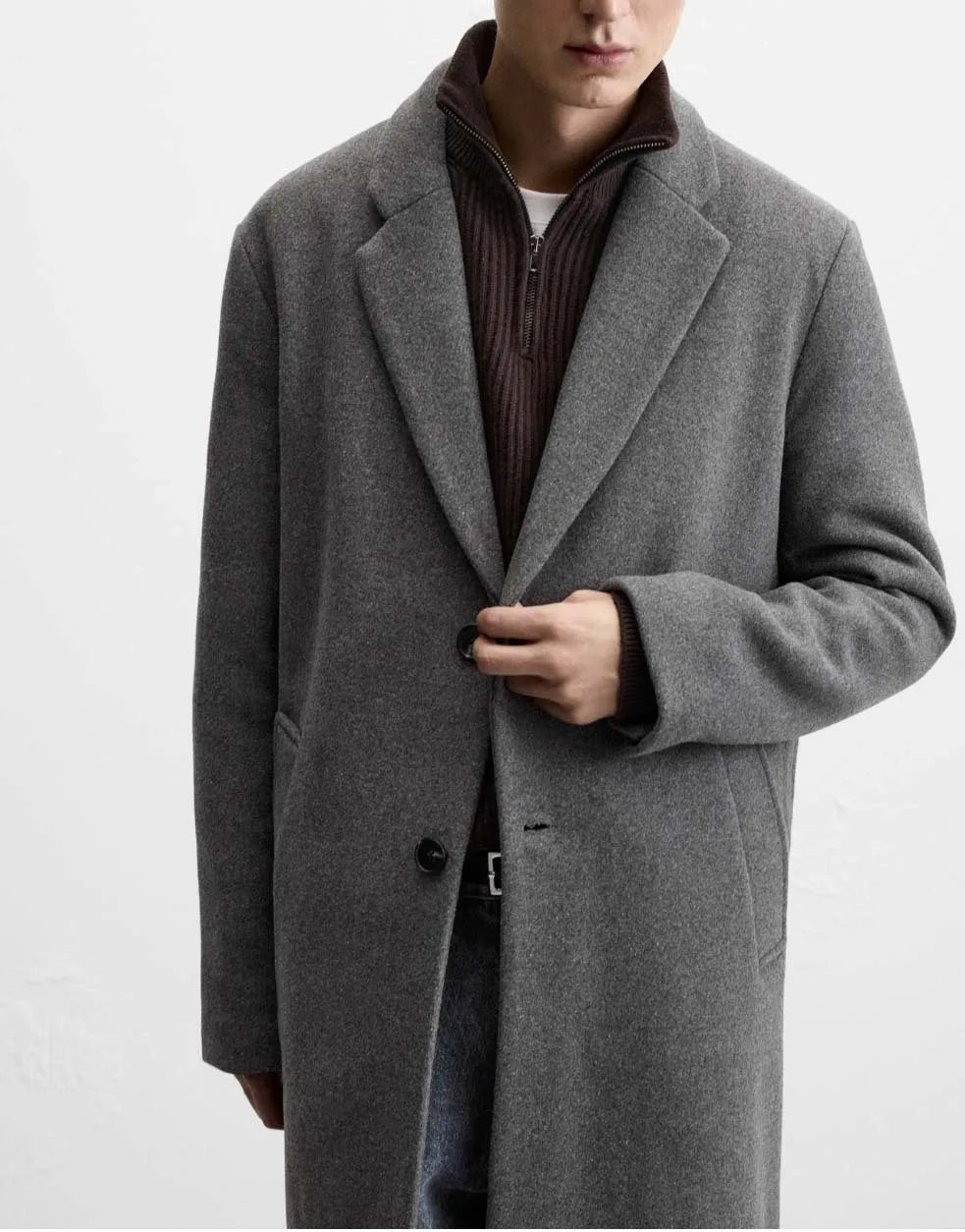 Men's Wool Blend Suit Long Collar Coat