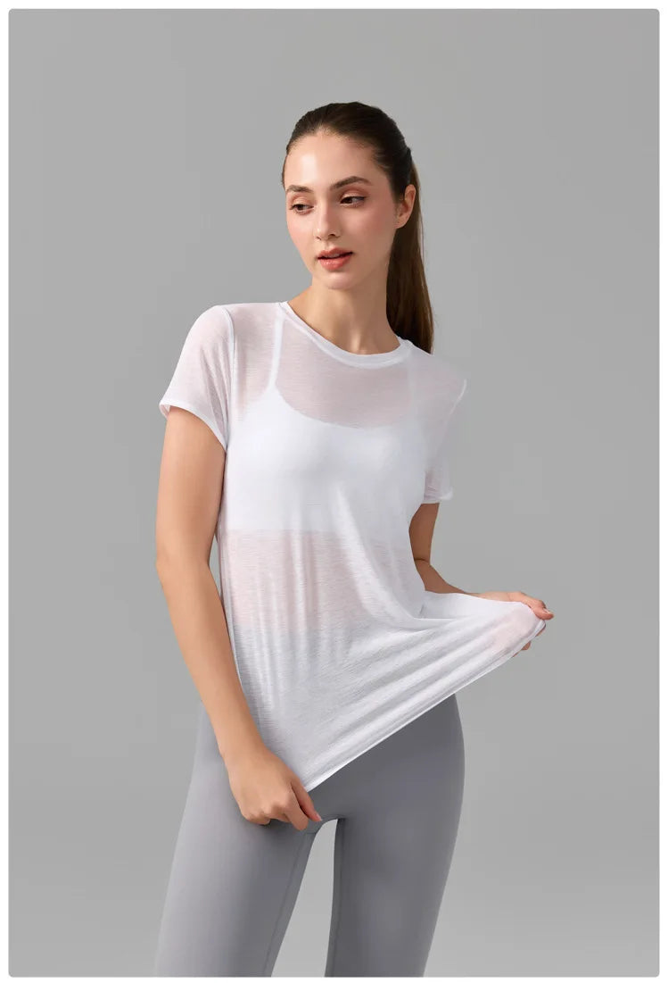 Women's Short Sleeve Yoga T-Shirt - Breathable Quick Dry Gym Running Top