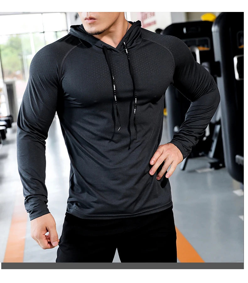 Men's Fitness Tracksuit Running Sport Hoodie Gym Hooded Outdoor Workout Athletic  Muscle Training Sweatshirt Top
