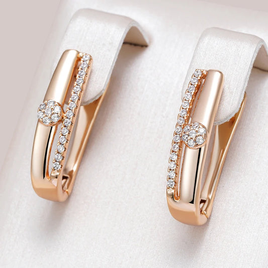 Geometric Hoop Earrings - Rose Gold with Natural Zircon