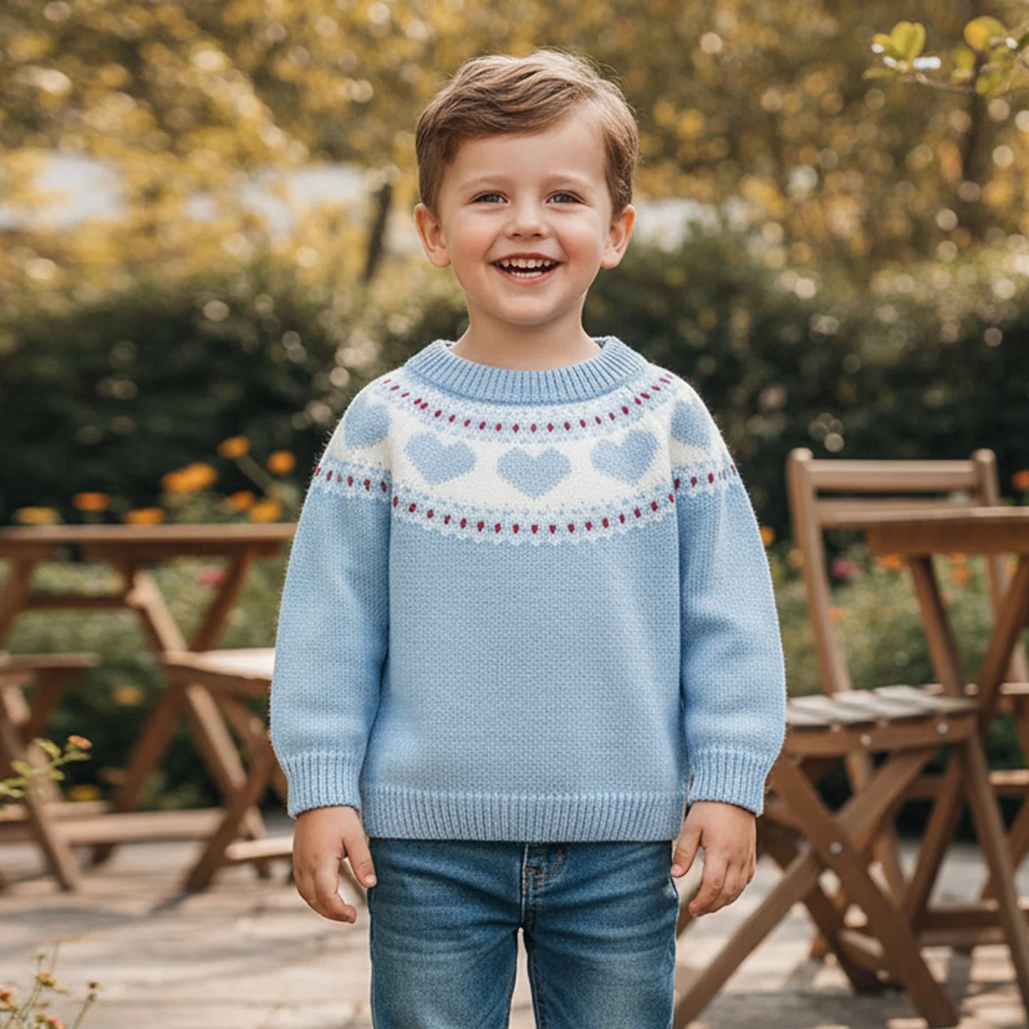 Valentine's Day Heart Pattern Sweater - Toddler & Kids Crewneck Pullover