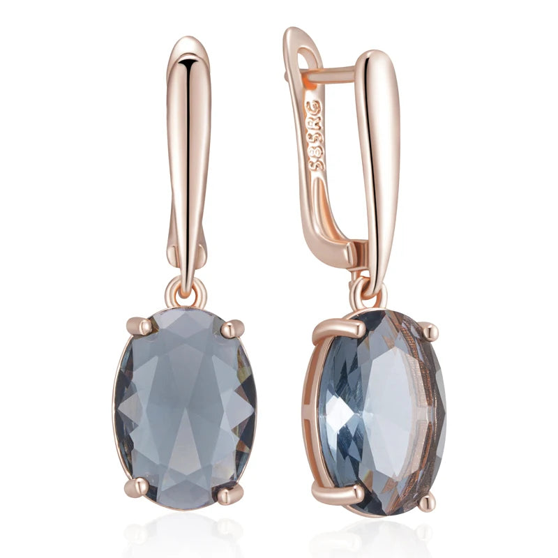 Elegant Oval Grey Crystal Long Dangle Earrings