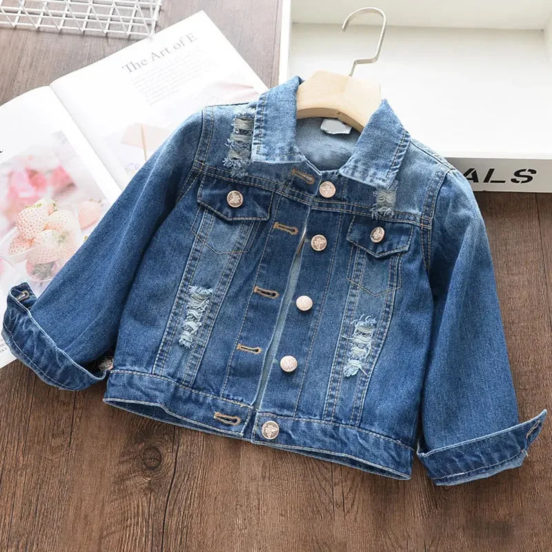 Girls Kids Cartoon Coat Embroidery Denim Jacket for 3-8Y