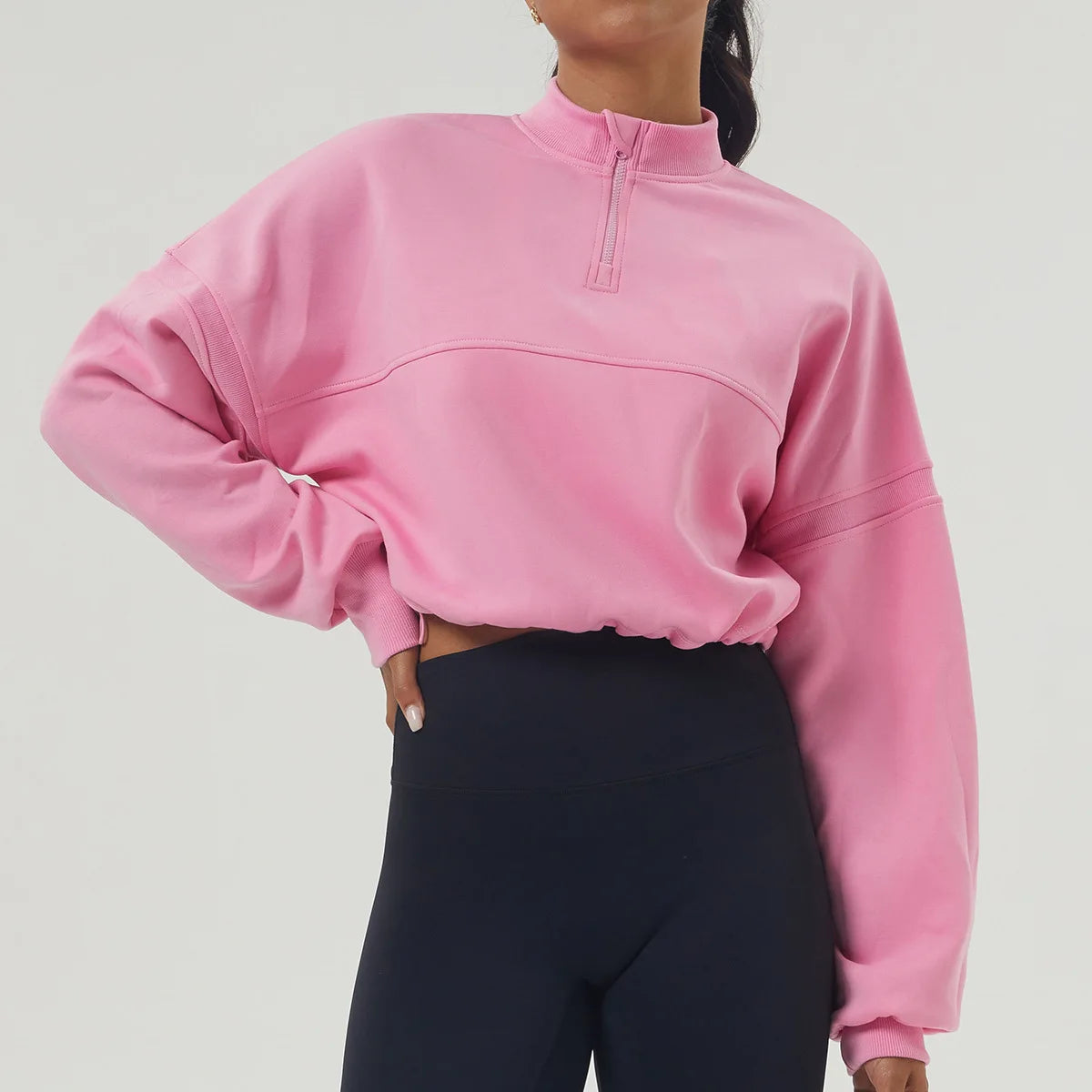 Women's Long Sleeve Loose Half Zipper Gym Breathable Running Top Fitness Workout Jacket
