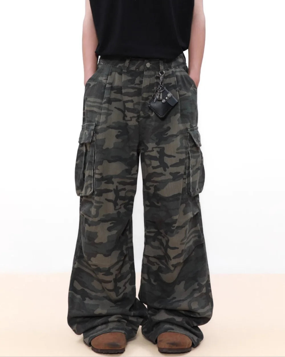 Men's Vintage Multi-pocket Pleated Camouflage Overalls Camo Colossus Baggy Pants