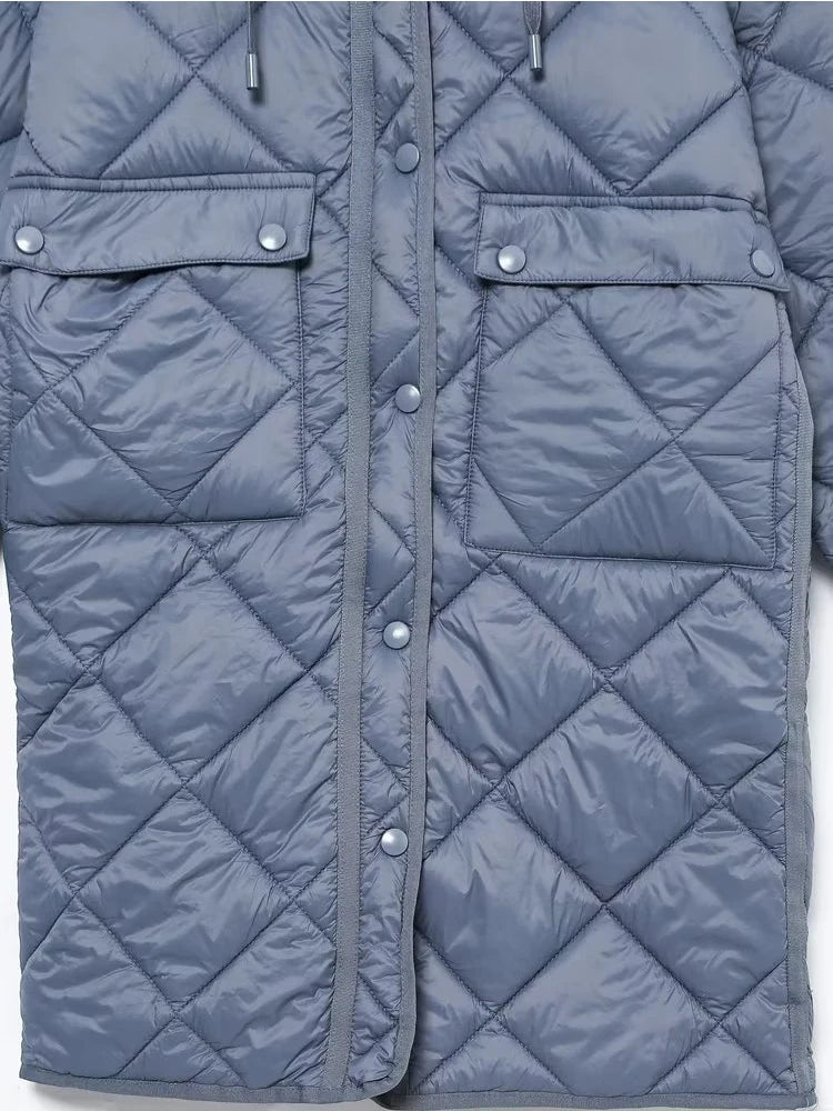 Vintage Oversize Long Hooded Parka - Long Sleeve Button Pocket Warm Coat