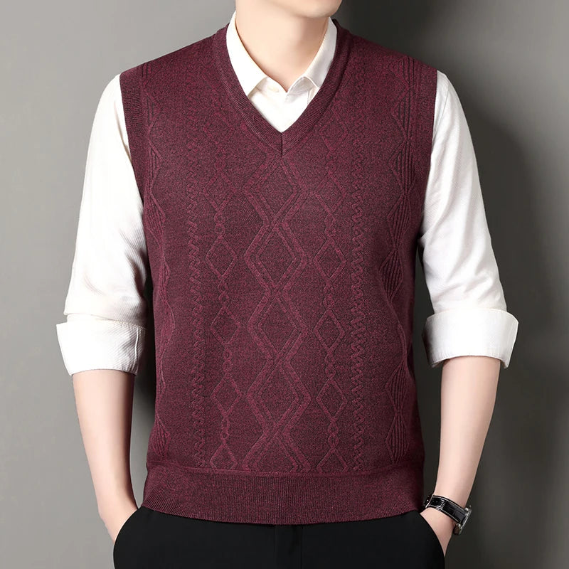 Autumn Winter Argyle Plaid Knit Vest - Fleece Sleeveless Waistcoat