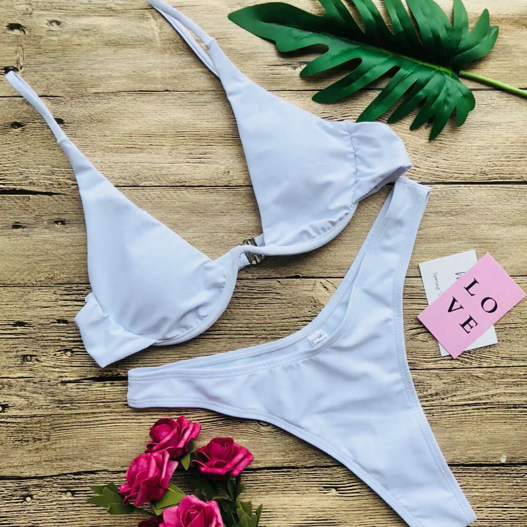 Women's V-Bar Underwired Bikini Set | V-Shape Wire Padded Two-Piece Swimwear