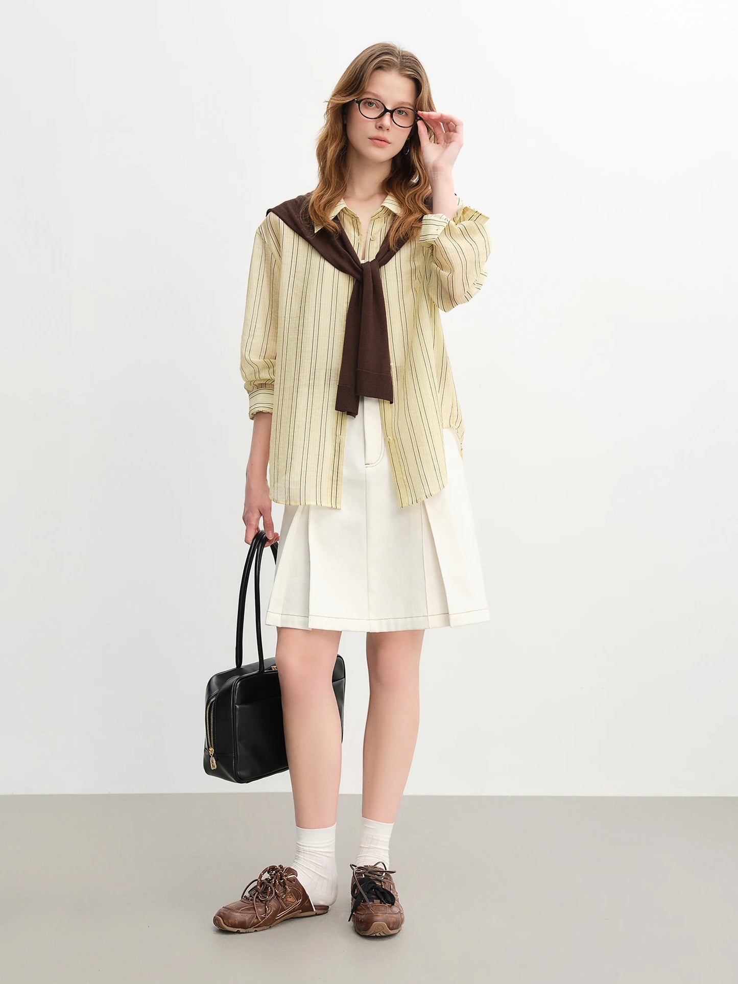 High Waist A-Line Denim Skirt - Contrast Colour Retro Style