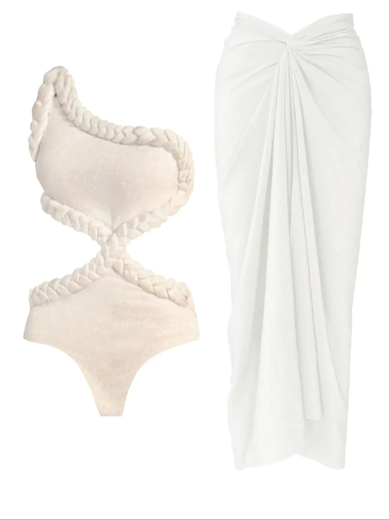 Women's One Shoulder  Swimwear with Skirt  Summer Ruched Cover Up Elegant Maxi Dress