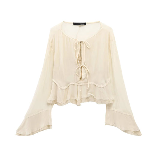 Women's Summer Lace-Up Cardigan - Lightweight Long Sleeve Top