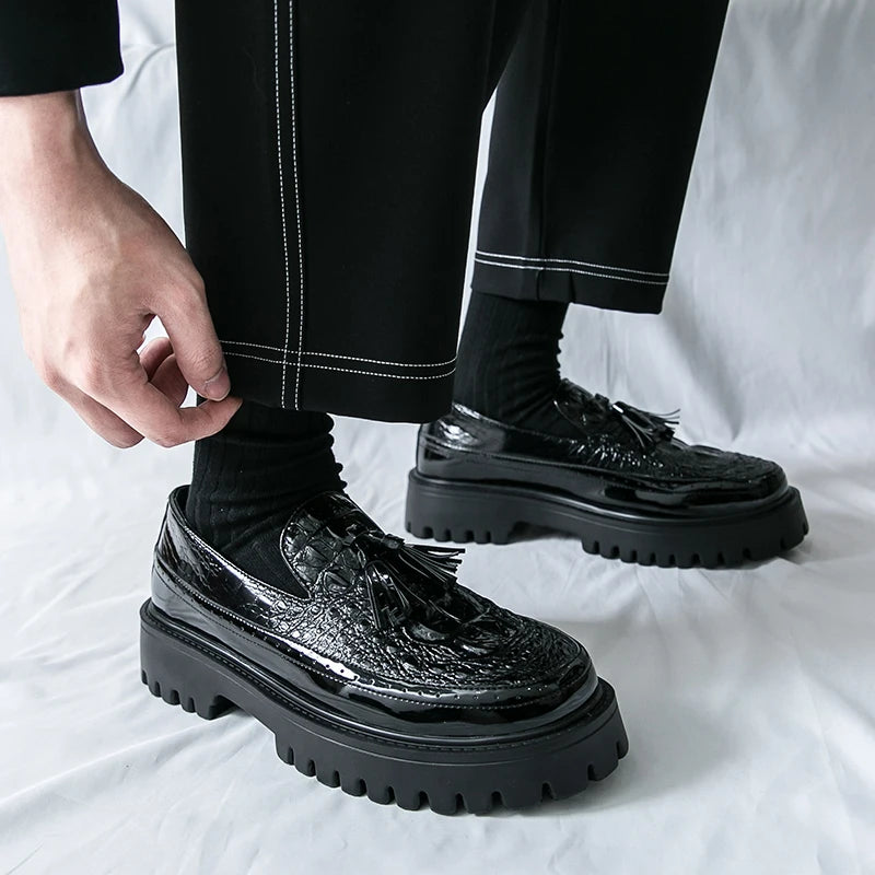 Leather Business Dress Shoes - Men's Slip-On Platform Loafers & Work Flats