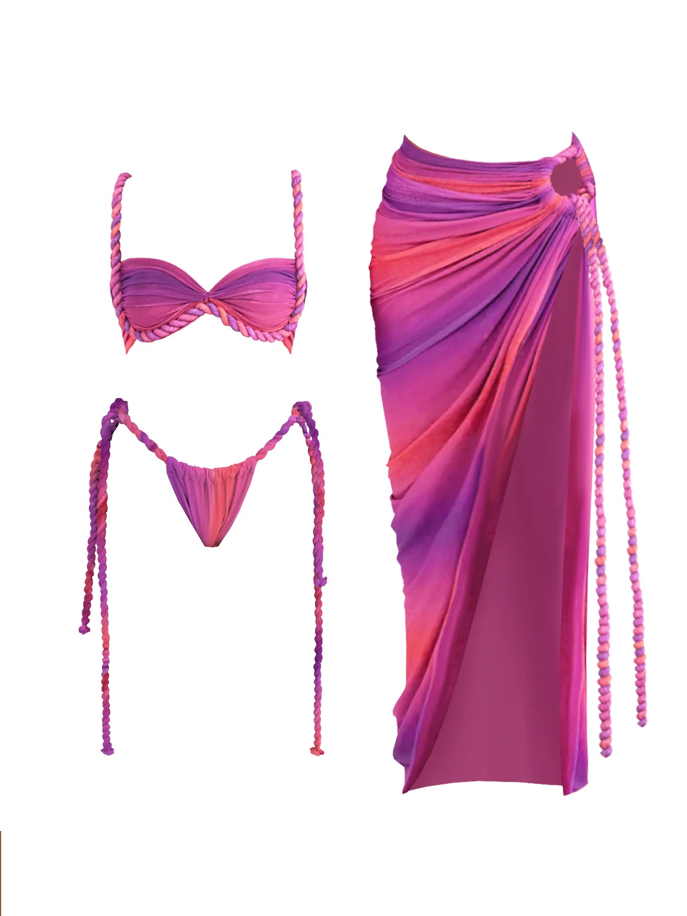 Women's Braid Bandage Bikini with Skirt 3Pcs Halter Bra Summer Skirt