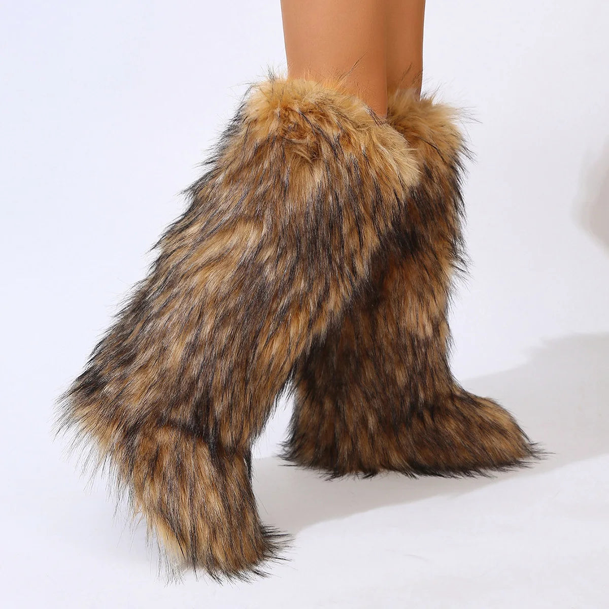 Women's Winter Thigh High Fluffy Plush Knee High Fur Faux Boots