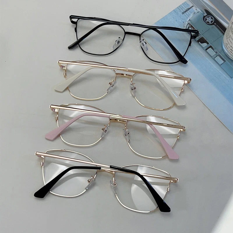 Women's Retro Oval Metal Frame Blue Light Glasses - Korean Style Eyewear