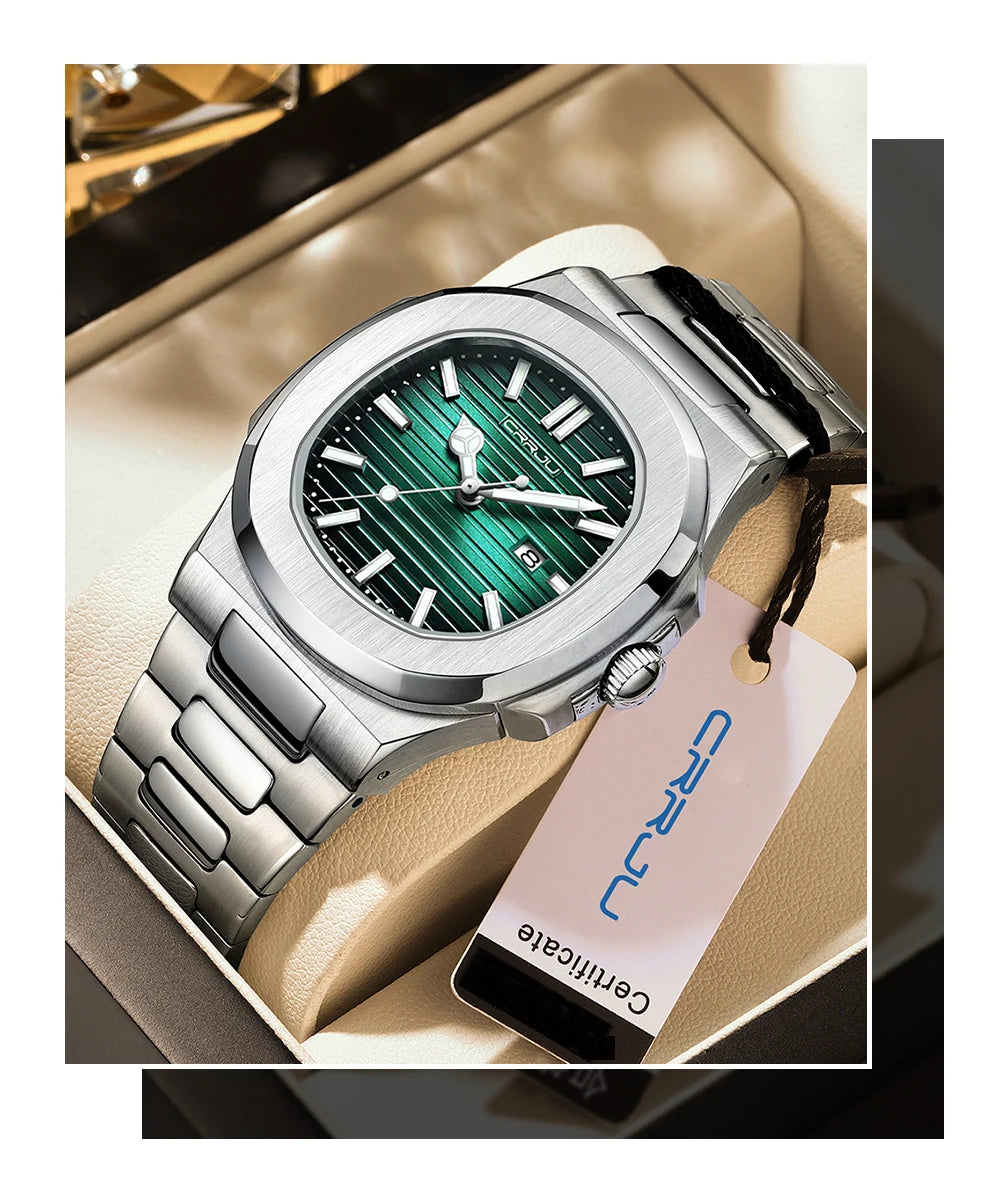 Men's Sports Watch - Square Dial Waterproof with Luminous Date Display