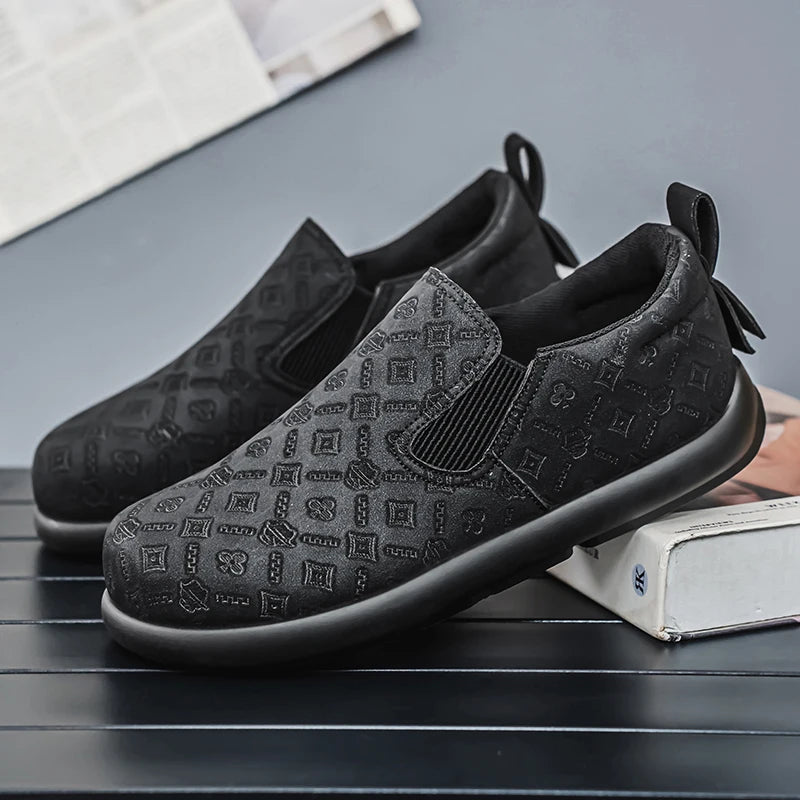 Men's Print Loafers Slip-on Suede Leather Flat Shoes