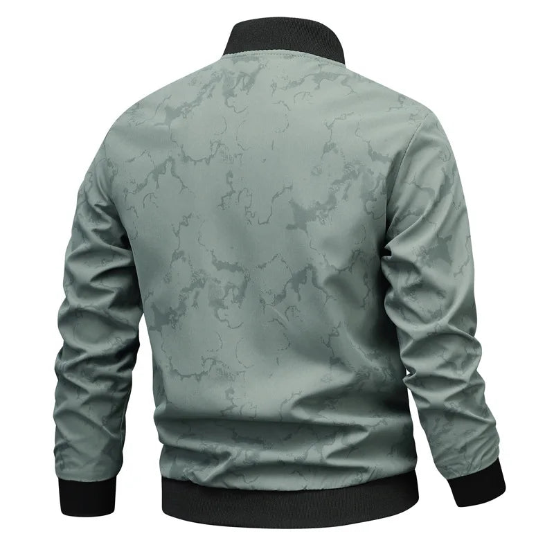 Men's Casual Print Stand Collar Slim Bomber Outerwear Zipper Outdoor Sports Jackets Coats