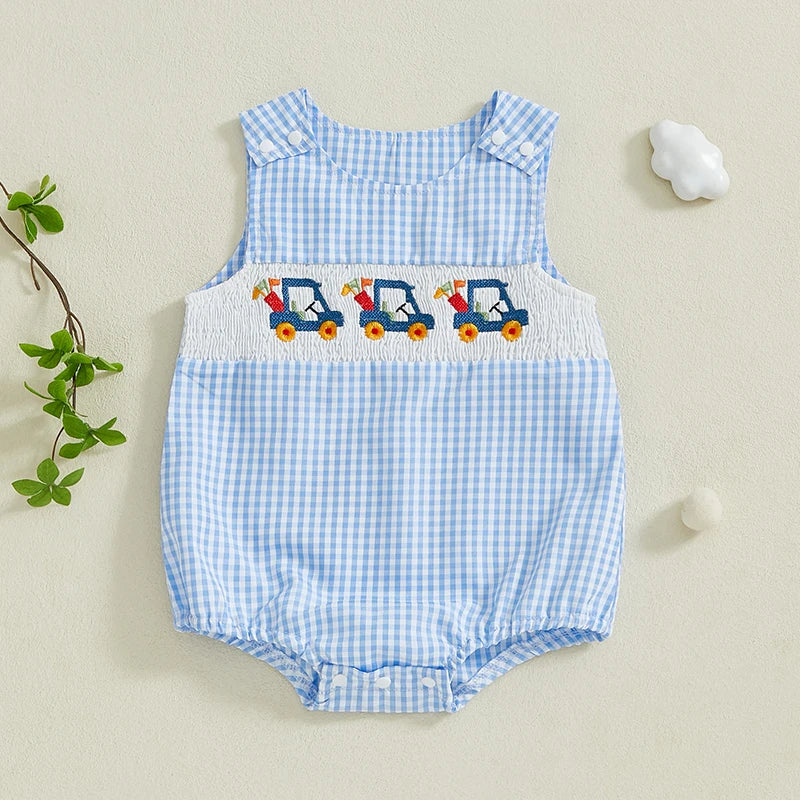 Baby Golf Cart Embroidery Tank Jumpsuit - Sleeveless Crewneck Romper (0-18M)