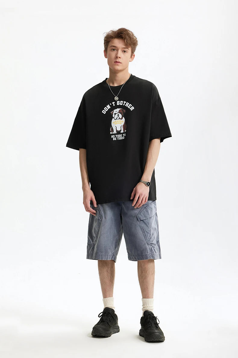 Men's French Bulldog Fun American Vintage 100% Cotton Heavyweight Casual Short Sleeve T-Shirt