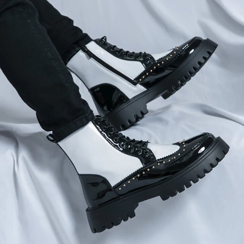 Platform Leather Boots - Men's Motorcycle Style Thick Sole Dress Sneakers