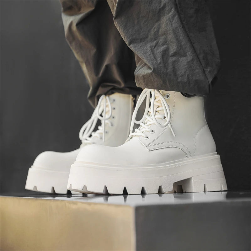 Men’s Platform Lace Up Plush Chunky High Top Ankle Boots