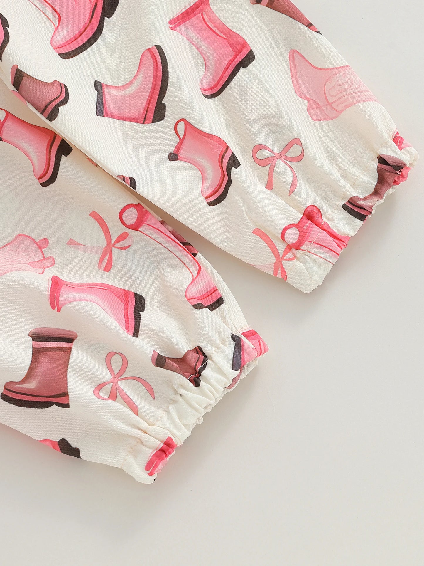 Baby Girls Western Fall Winter Outfit Set - Long Sleeve Romper, Boot Print Pants & Bow Headband (0-18M)