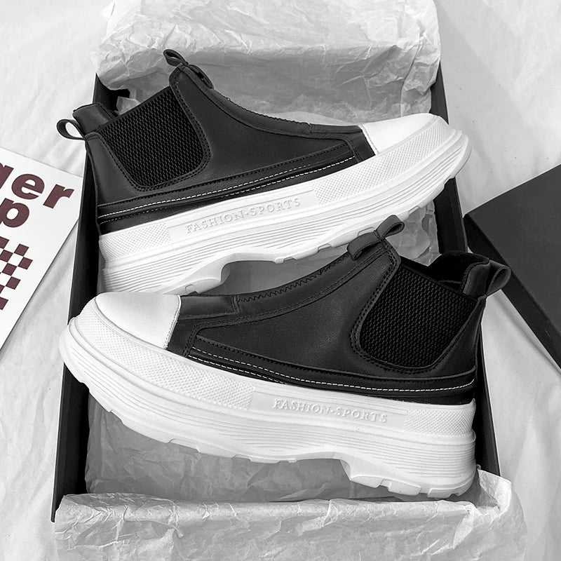Men's Leather Chelsea Boots - Chunky Platform Sneakers