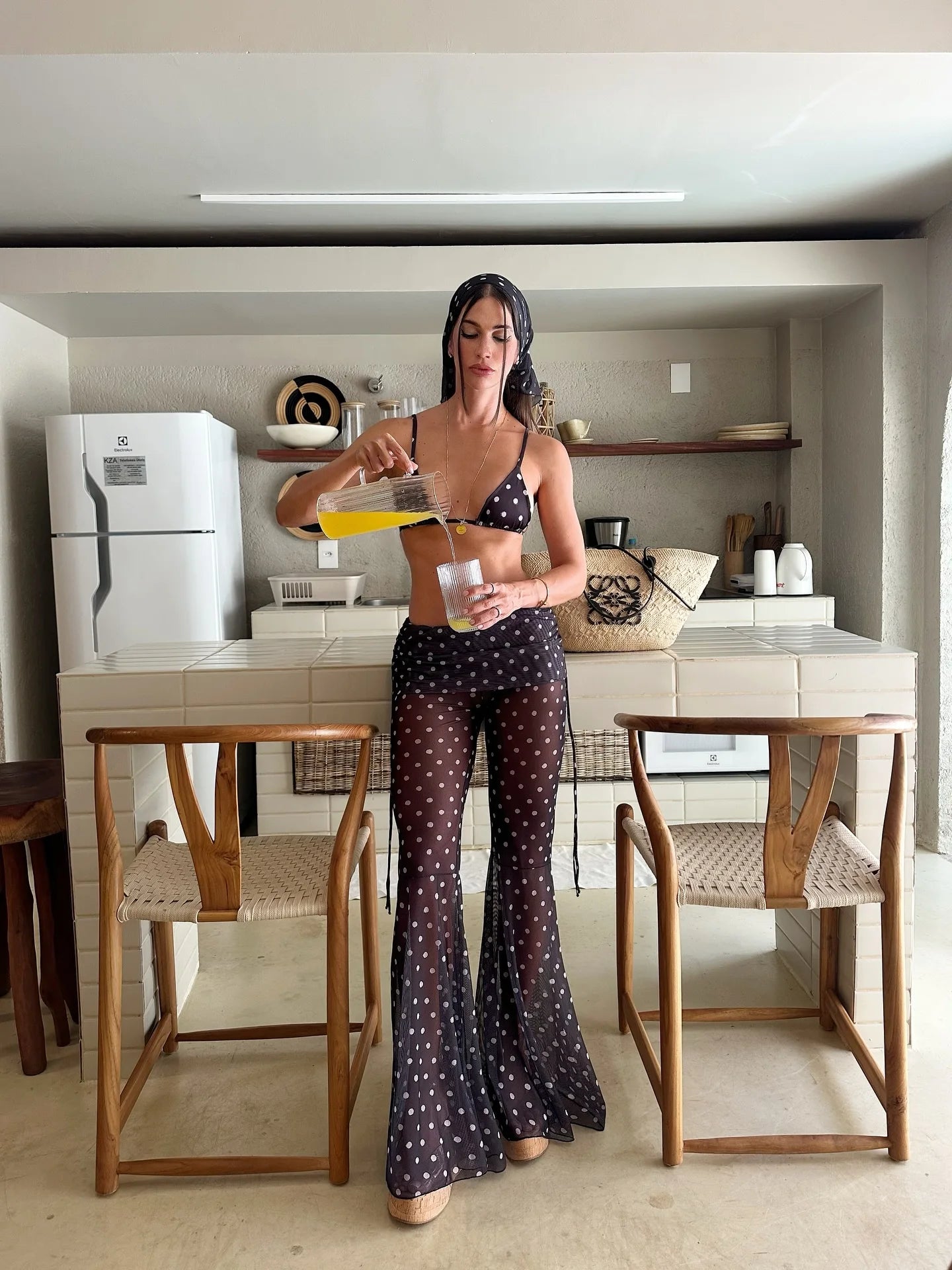 Women's 3-Piece Polka Dot Bikini Set - Tube Top with Wide-Leg Pants