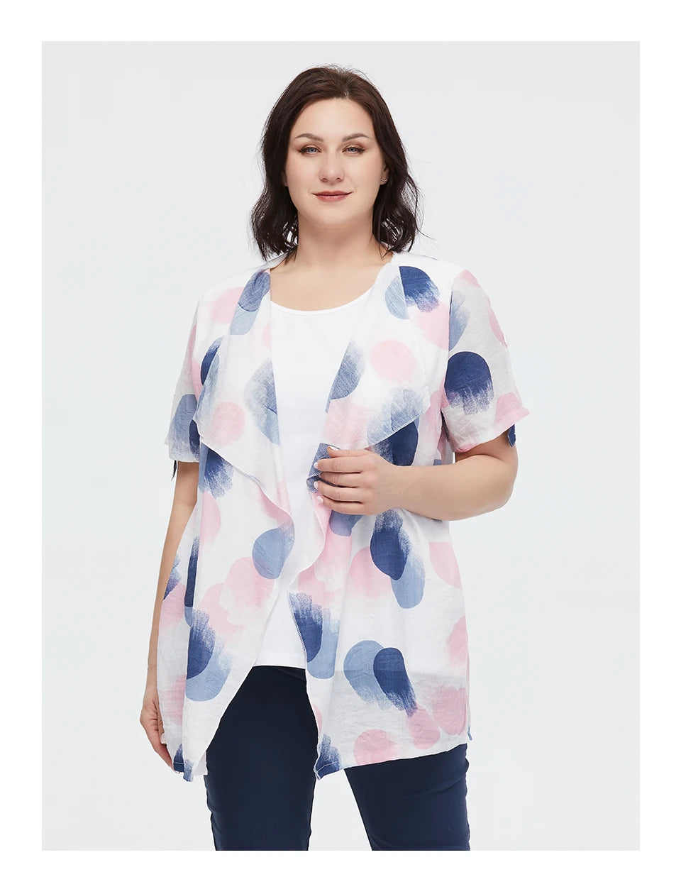 Women's Oversized Fake Two-Piece Print Shirt Blouse