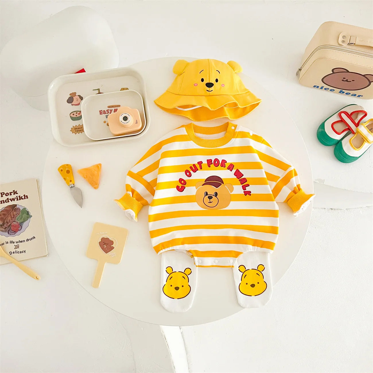 Baby's 100% Cotton Yellow Striped Bodysuit Outfit