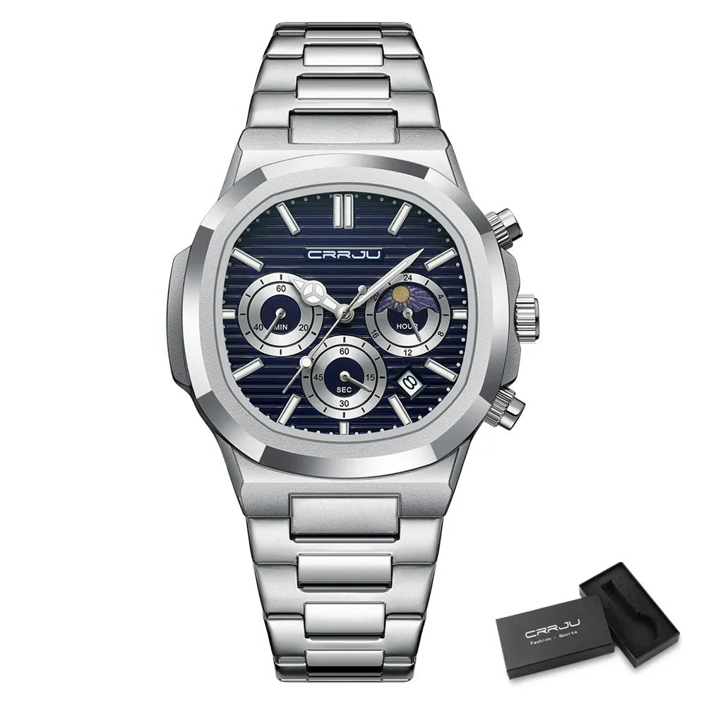 Men's Waterproof Pilot Chronograph Watch - Luminous Stainless Steel Timepiece