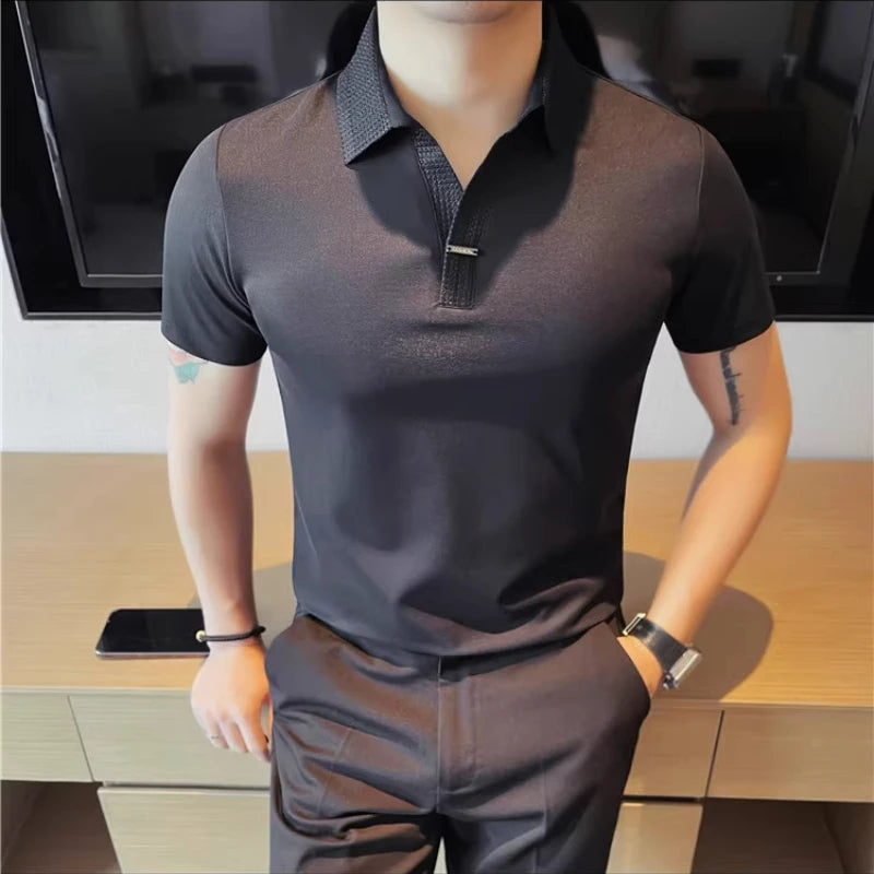 Men's Summer Slim Fit Casual Short Sleeve Style Turn Down Collar Polo Shirt