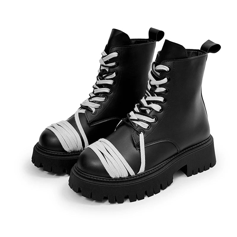 Men's Leather Platform Motorcycle Boots - Retro Street Ankle Sneakers