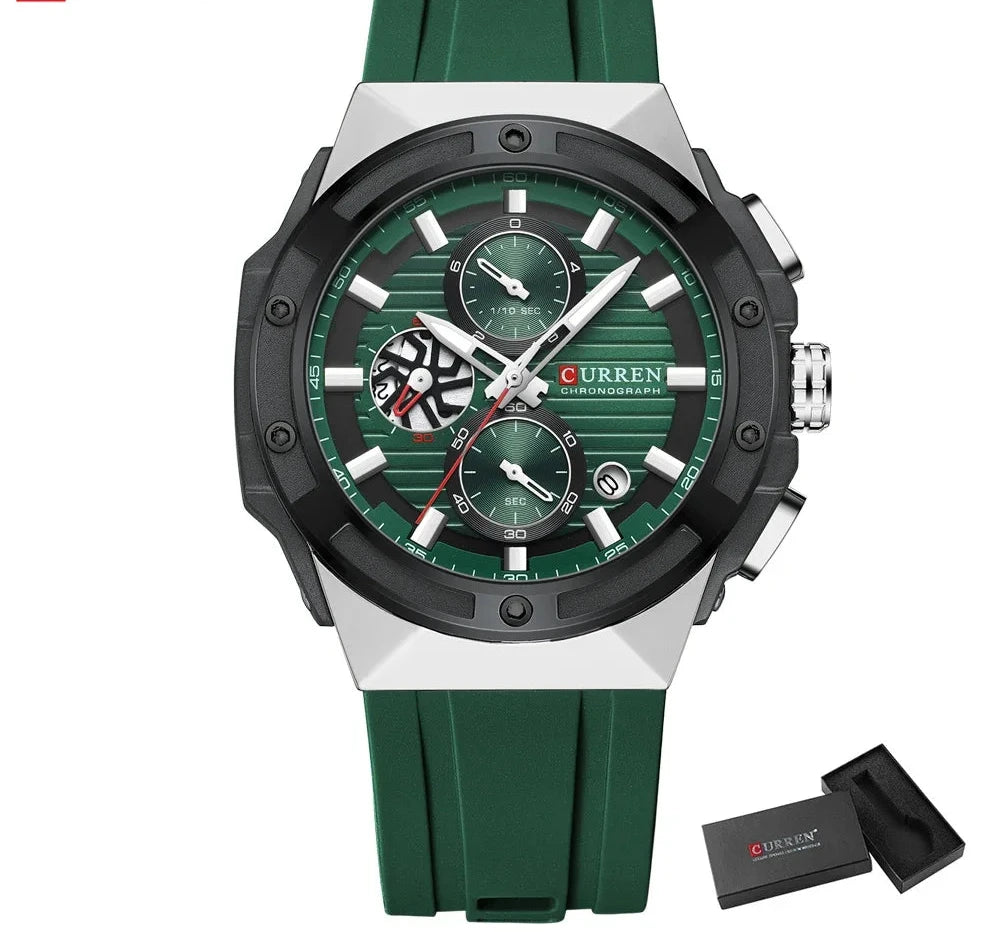 Fashionable Sports Multifunctional Chronograph Watch with Silicone Strap