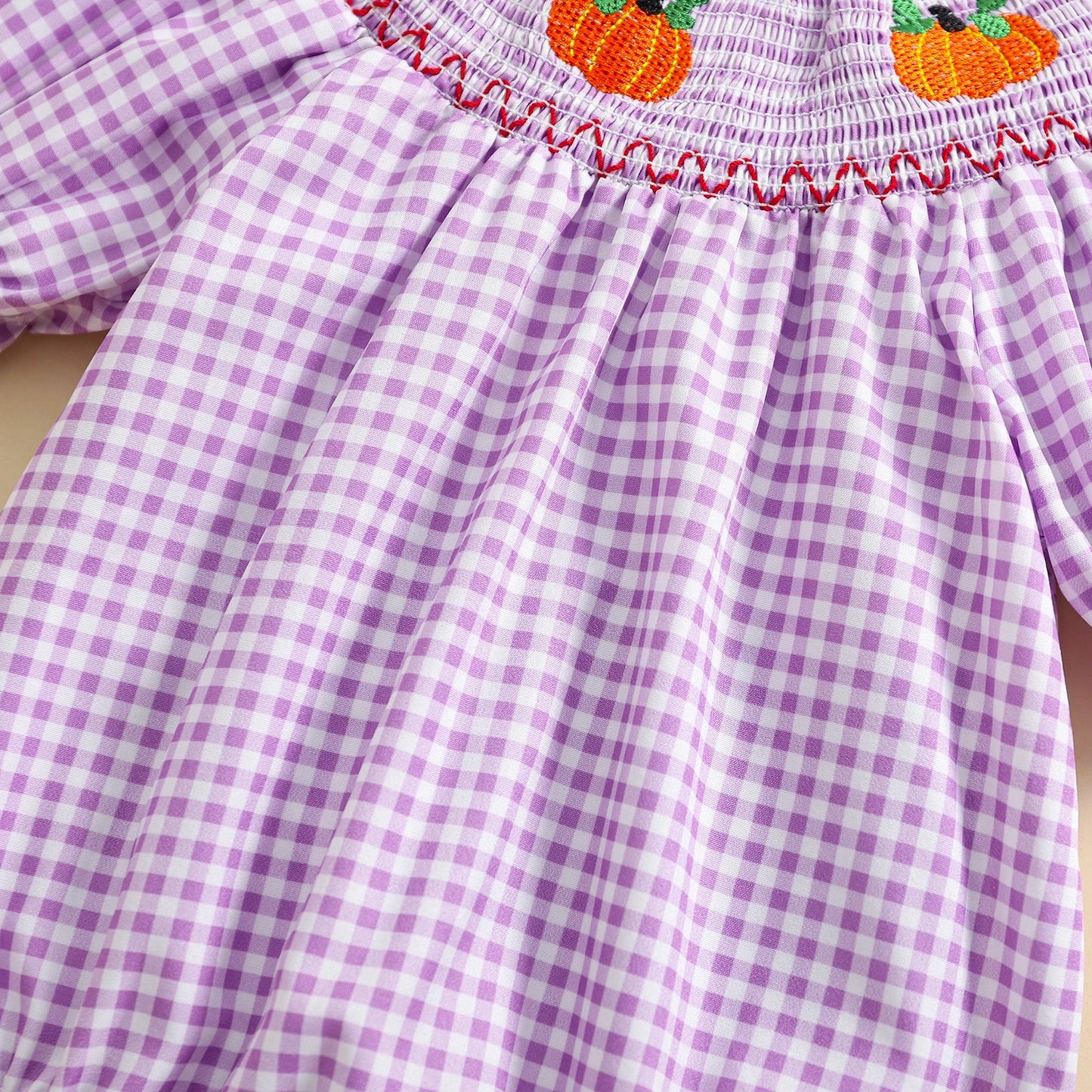 0-3Y Baby Girls Boys Romper Pumpkin Embroidered Plaid Print Short Sleeve Ruffled Jumpsuits