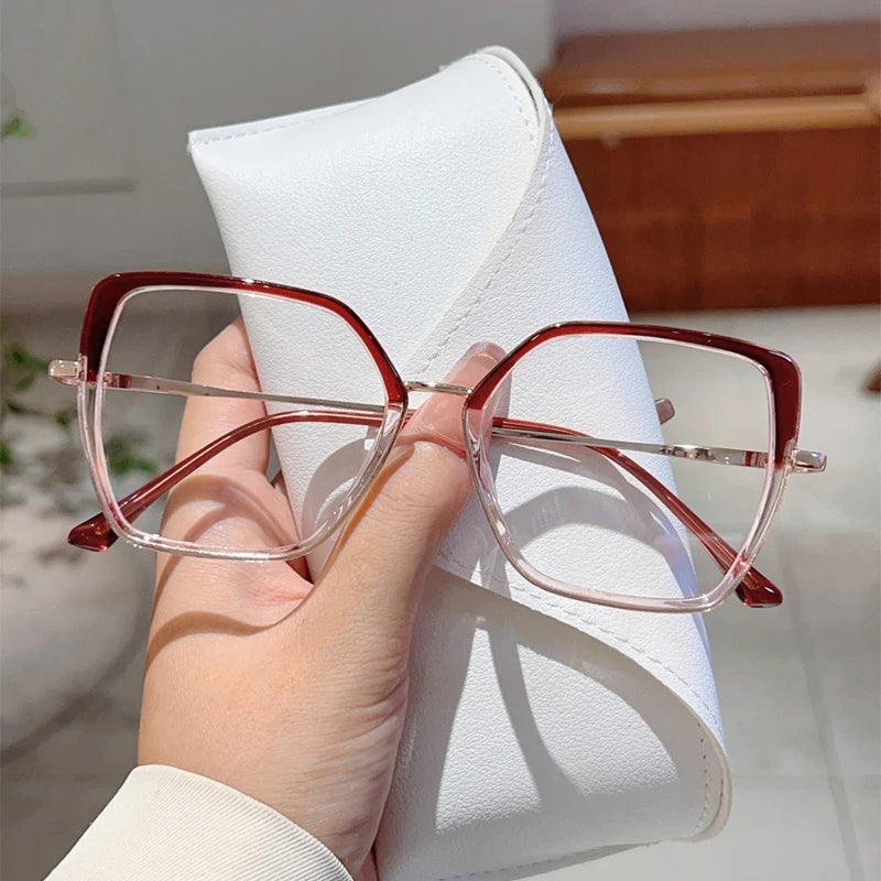 Fashion Oversized Black Frame Glasses - Blue Light Blocking Retro Metal Eyewear