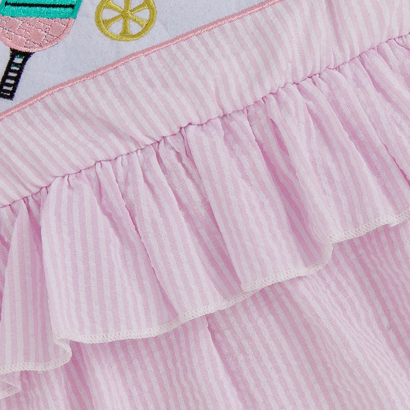 Striped Sleeveless Romper with Cartoon Embroidery - Baby & Toddler
