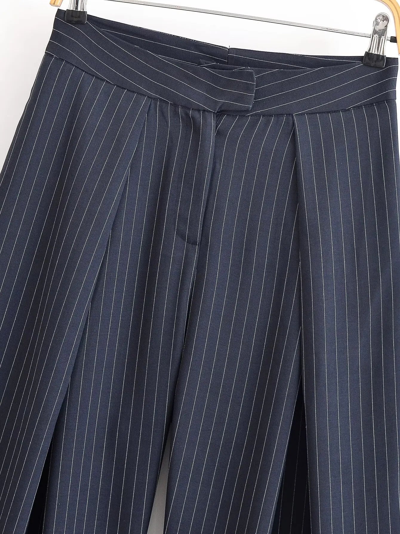 Vintage Striped Pleated Wide Leg Pants - High Waist Office Casual Trousers