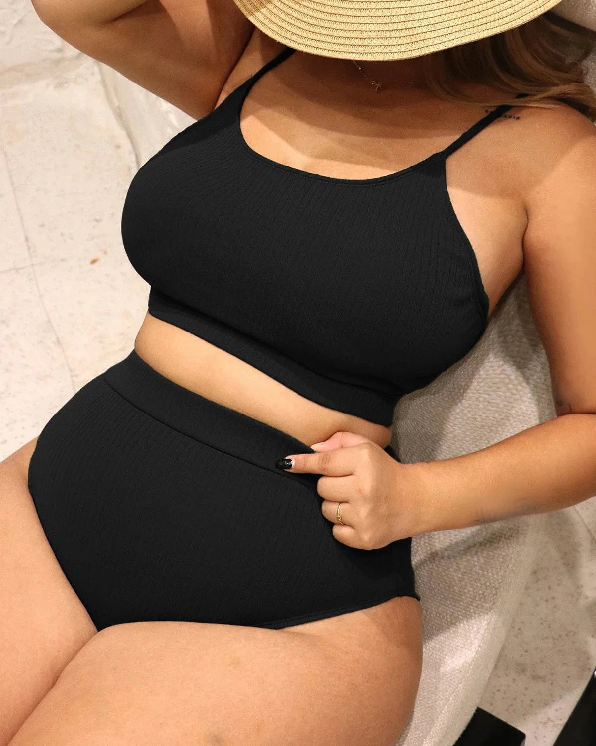 Ribbed Bikini Set - High Waist Two Piece Swimsuit