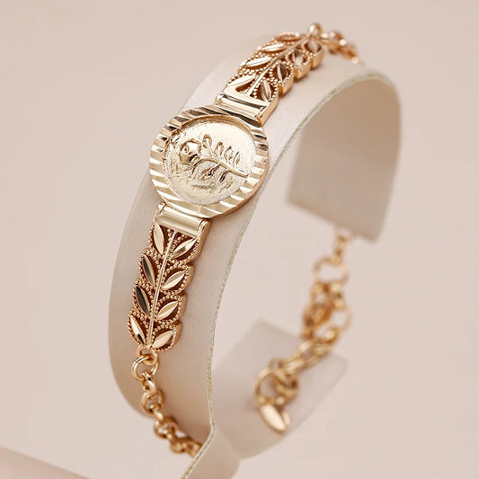 Women's Glossy Metal 585 Rose Gold Colour Ethnic Flower Bracelet