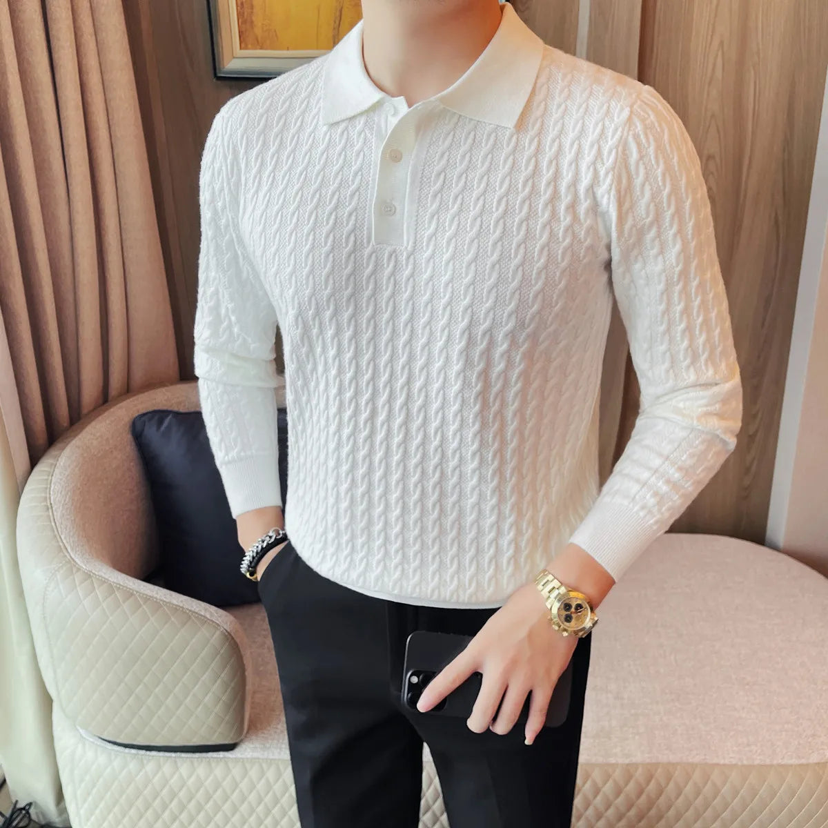 Turn Down Collar Smart Casual Knit Polo Shirt
