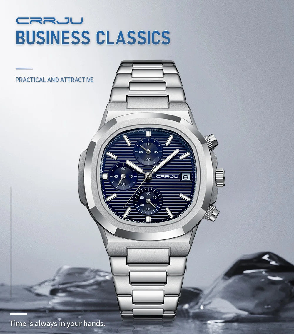 Men's Business Watch - Square Dial Stainless Steel with Luminous Date