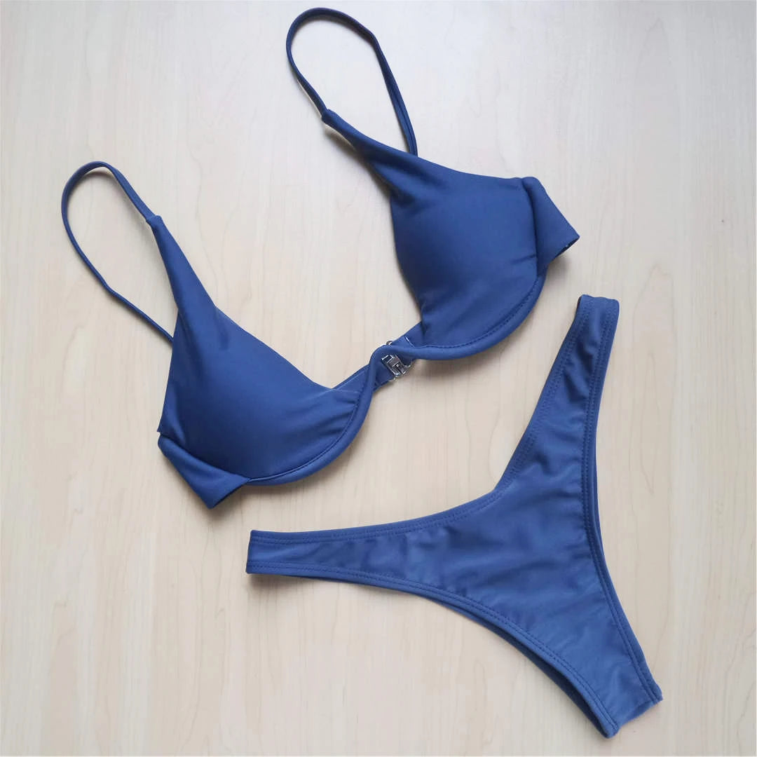 Women's V-Bar Underwired Bikini Set | V-Shape Wire Padded Two-Piece Swimwear