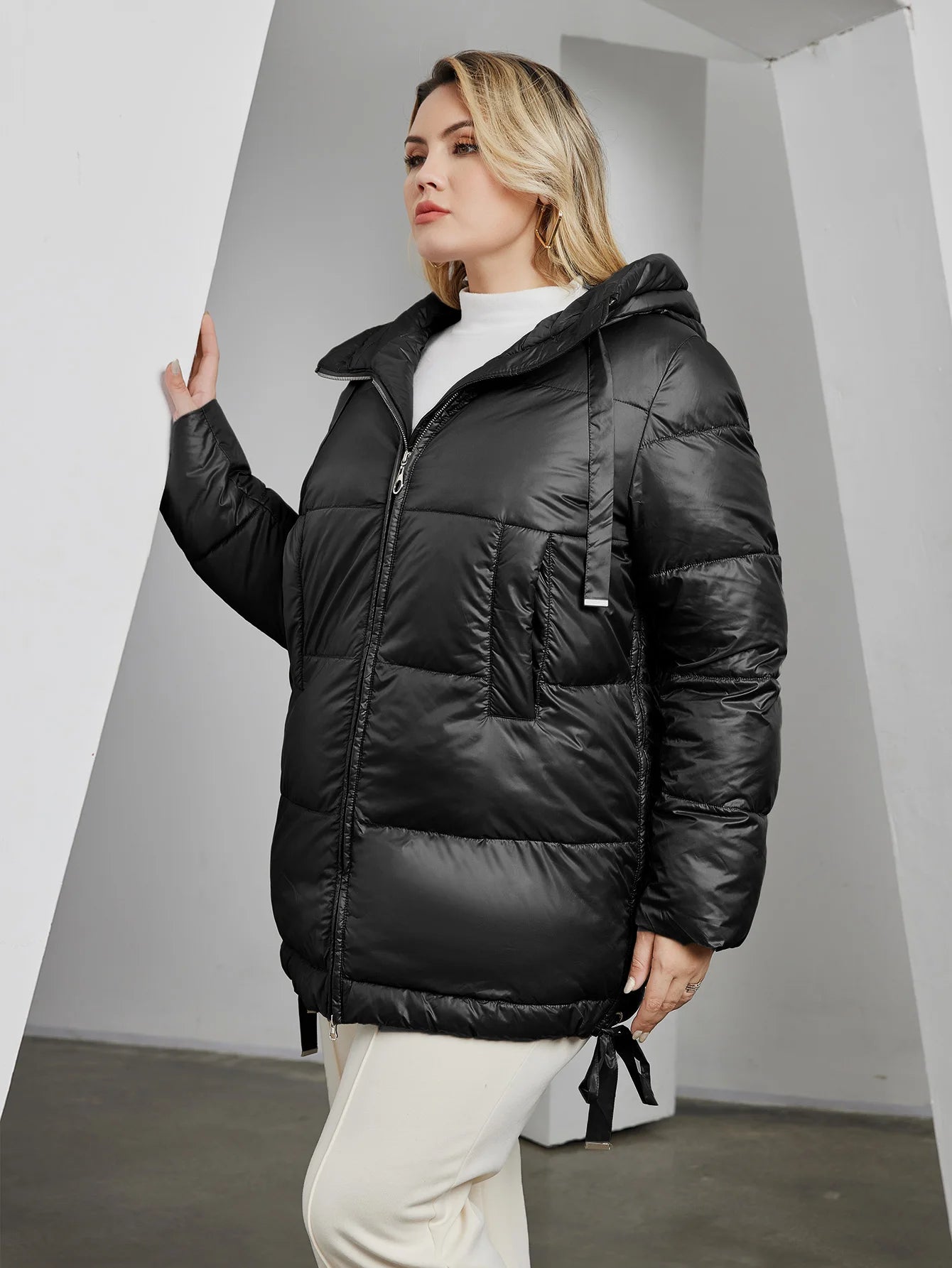 Women's Quilted Winter Parka - Plus Size Hooded Down Jacket