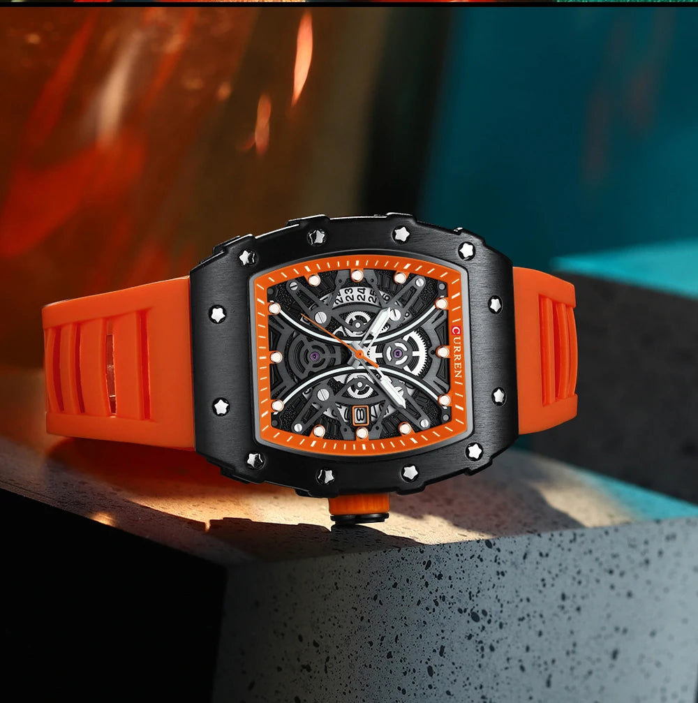 Men's 3D Quartz Stainless Steel Watch - Waterproof with Silicone Strap