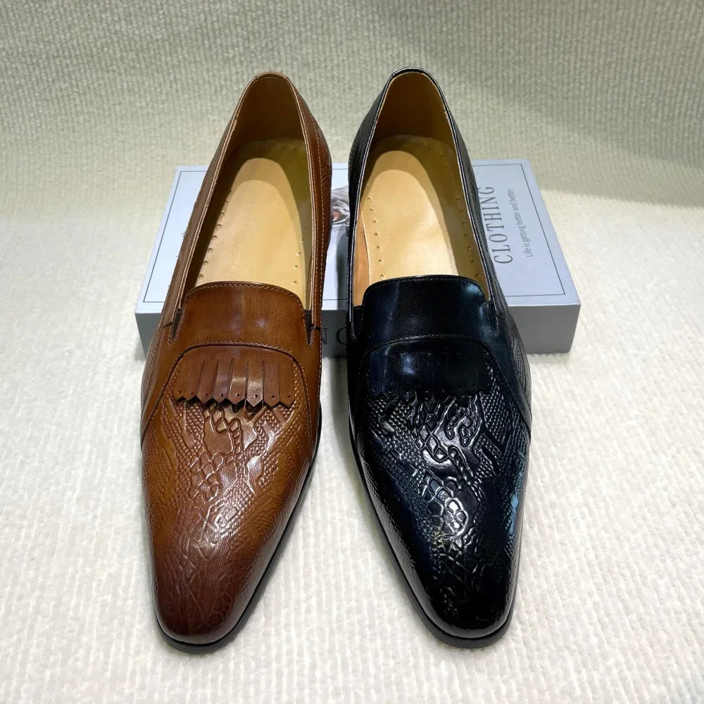Men's Genuine Leather Penny Loafers Handmade Tassel Slip-On  Wedding Banquet Casual Business Shoes
