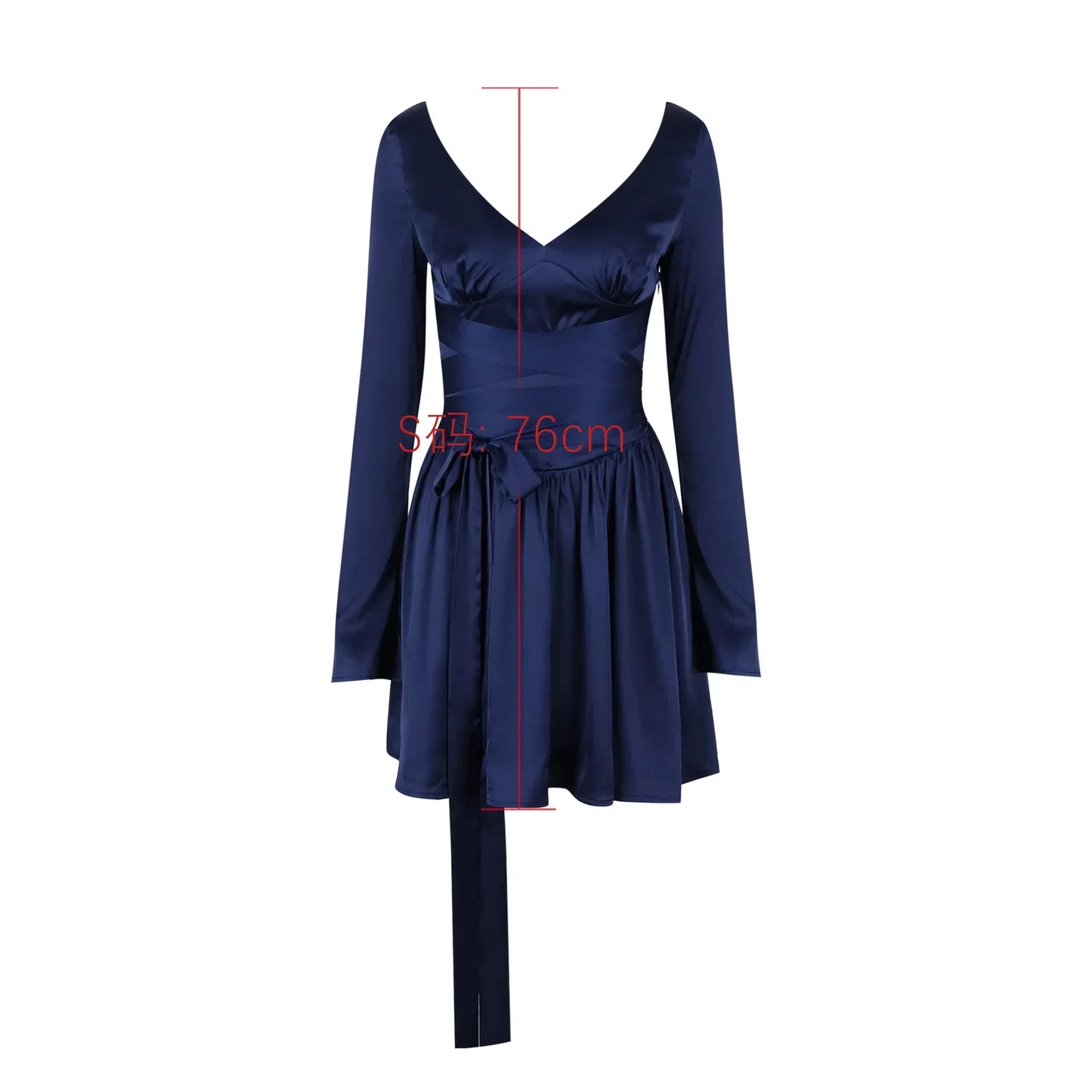 Women's Long Sleeve V Neck Belt Party Dress