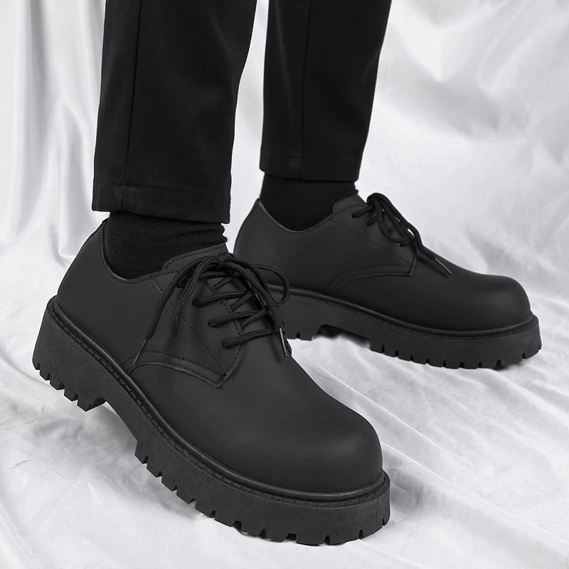 Men's Platform PU Leather  Lace-up Sneakers Thick Bottom British Shoes